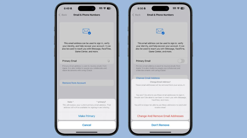 上城苹果手机维修分享苹果 iOS 18.1 支持设置“主要”邮箱地址并更改 iCloud 邮箱 