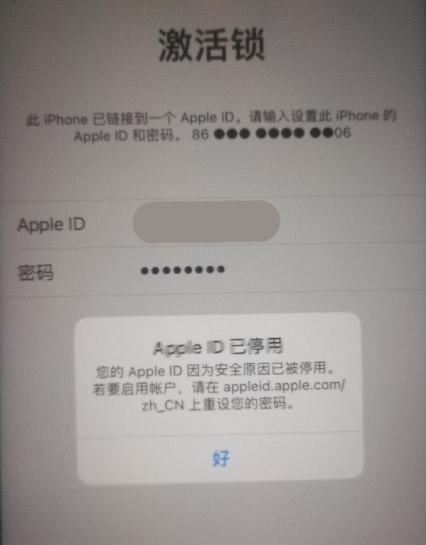 上城苹果手机维修分享iPhone 12 出现提示“Apple ID 已停用”怎么办 